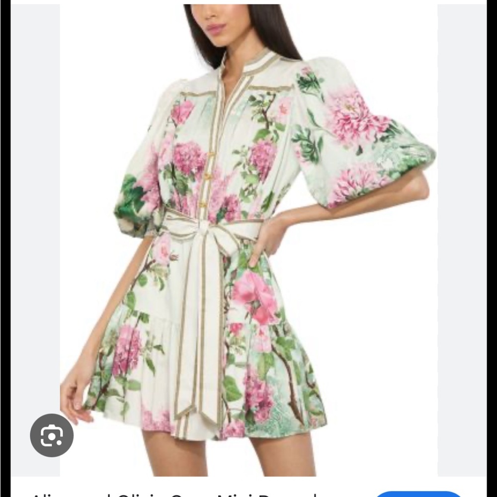 Alice + Olivia Cream Floral Trim Button-Up Blouse